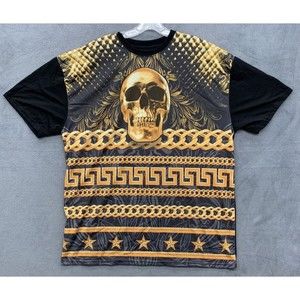 Chemistry Graphic Tee T-Shirt Men's Size 2XL Gold Black Skull Crew Neck RN86947